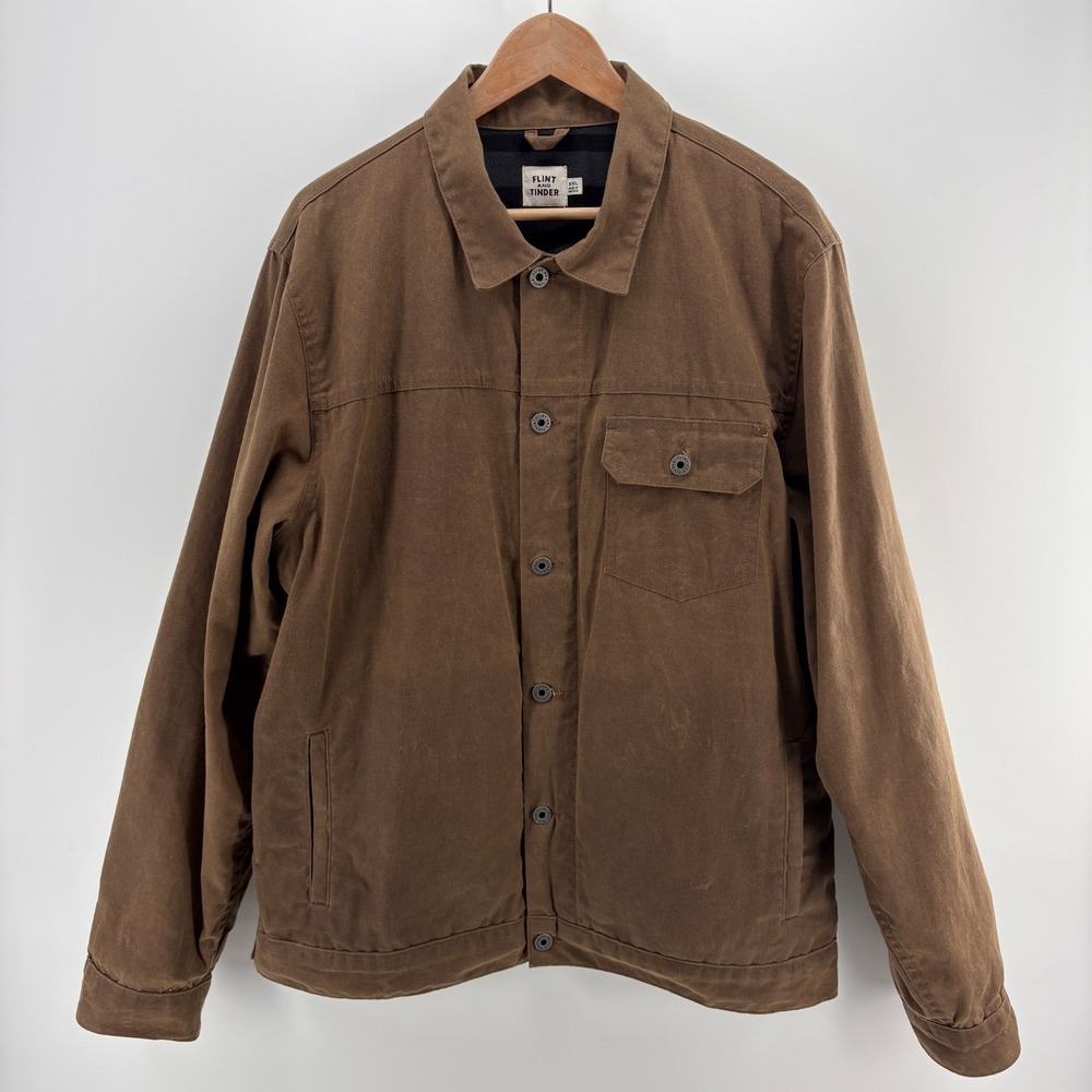 Flint and Tinder Waxed Trucker Jacket XXL Brown Flannel Lined Made USA